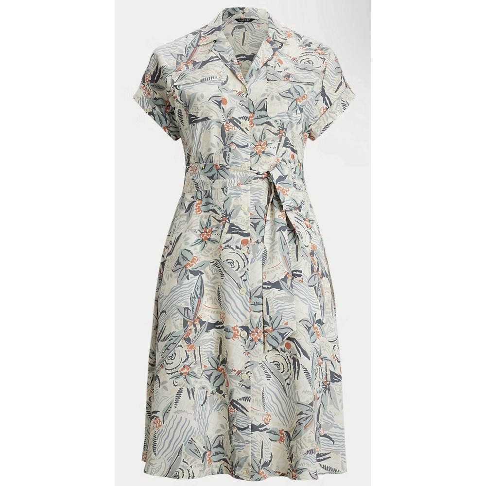 NWT $165 Ralph Lauren LRL 20 W Beach Print Belted Crepe Camp Shirtdress Midi 20W